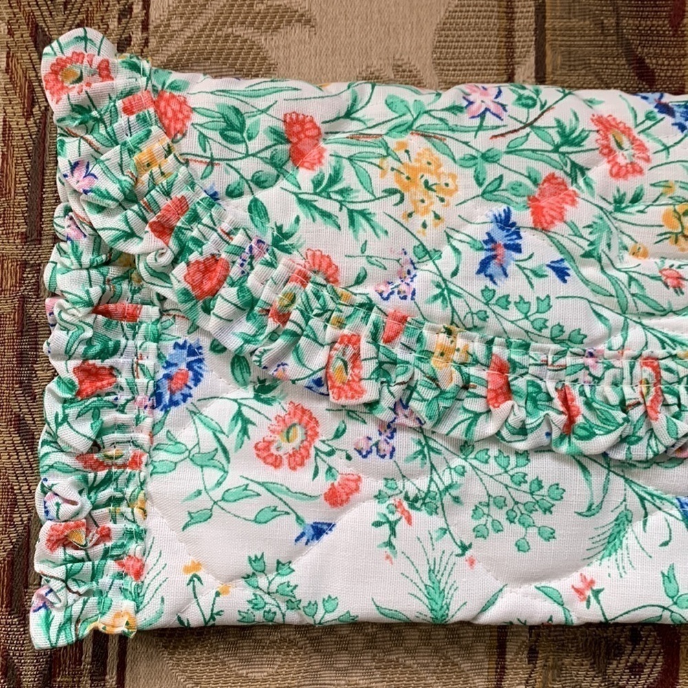 vintage handmade quilted Ruffle envelope pouch travel bag wildflower nwot fabric - Picture 3 of 7
